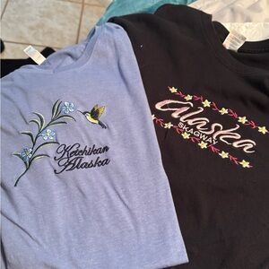 Blue and Black Short Sleeve Tees with Nature Motifs